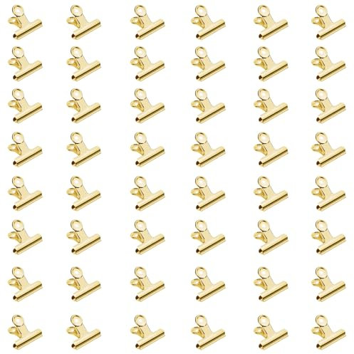 50 Stück Kleine Bulldogge Büroklammern, 22mm Mini Metall Klammern, Multi-function Scharnier Clip Briefklemmer für Tags Taschen, Fotos,Zeichnungen, Kunsthandwerk, Büro, Küche (Gold)