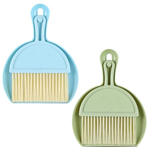 Mini Dustpan and Brush Sets, 2Pack Dust Pan and Brush，Handheld Broom and Dustpan Set, Portable Cleaning Brush with Dustpan Combo for Home, Table, Countertop, Sofa, Key Board (Blue green)