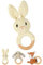 OFFCUP Babyrassel Gehäkelte Greifling, Beißring Baby, Niedlicher Greifling für Baby, Zahnring Holz, Handmade Rassel Beißring Baby Gehäkelte Tiere Spielzeug für Babys & Kleinkinder ab 0 Monate - Hase