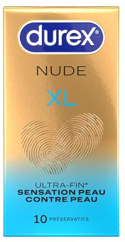 Durex Nude XL – 10 Kondome für Herren, ultradünn und extra breit – Nennbreite 60 mm