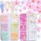 3D Blumen Nagel Charms, 2 Boxen 3D Acryl Blumen Nagel Art Charms und Edelsteine, Weiß Rosa Gemischt Kirschblüte Strasssteine, Acryl Nagelzubehör mit Perlen Maniküre DIY Nagel Dekorationen