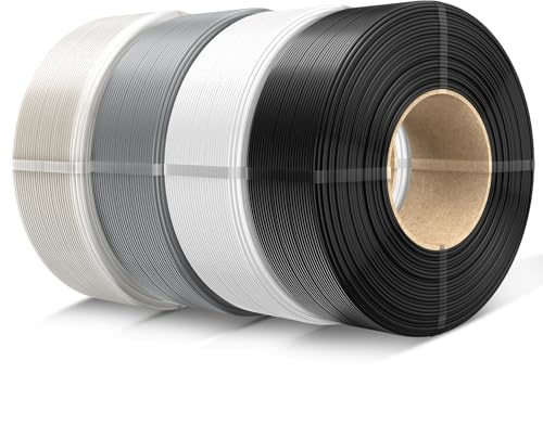 SUNLU 4KG PETG Filament Refill 1.75mm, Schwarz+Weiß+Grau+Transparent | No-Spule PETG 3D Drucker Filament Bundle, 3D Filament Refill for Reusable Spulen Compatible with Bambu Lab Filament Drucker