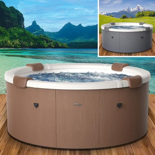 BRAST Whirlpool MSpa Denver & Rova mit Fester Außenwand | Ø182x70cm | LED-Beleuchtung mit 20 Farben für 6 Personen, 130 Massagedüsen, Ganzjähriger Einsatz Winterfest, In & Outdoor | Rova