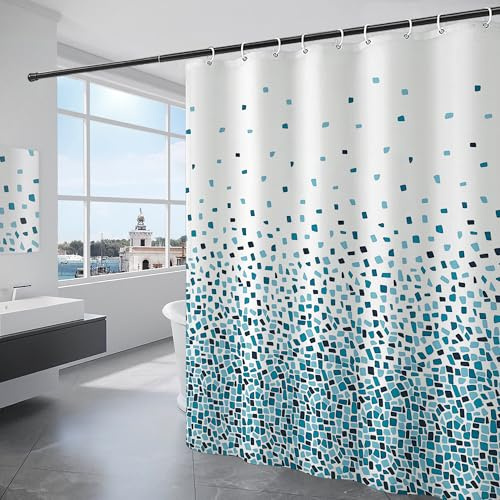 KAIMEIYU Rideau de Douche Tissu Polyester Lavable en Machine Rideau Salle de Bain Baignoire avec 12 Crochets Imperméable 180 x 200 cm Bleu