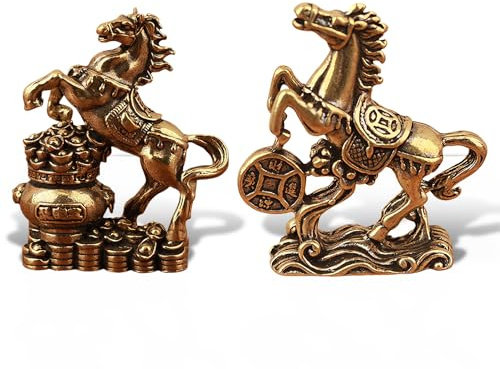 RAOPNHS 2 Stück Messing Pferdefiguren, Chinesische Tierkreiszeichen Skulptur, Feuerpferd Chinesisch Figur Tischdekoration Glücksbringer, Chinesisches Neujahr 2026 Pferd, Geschenk für Junge Mädchen