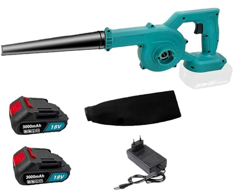 DxcxPPT Akku-Laubbläser,Ersatz für Makita 18V,257 km/h Elektrischer Laubbläser mit & 2x3.0Ah Akkus –Kabellos laubbläser für für Garten, Laub,Staub & Schnee (Inklusive Batterie),Blu