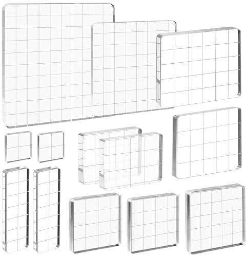 13 Stück Acryl Stempelblock Set, Transparent Acrylblock Stempel mit Gitterlinien,dekorativer Stempelblock,für Scrapbooking, Kartenherstellung, Crafts Making