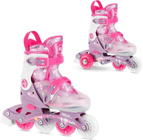 Set 2in1 Inliner Rollschuhe Triskates VERSTELLBAR für Kinder und Mädchen Inlineskates umbaubar zu Rollerskates Rosa Größen: 27-30/31-34 NILS FLIPZY (XS (27-30))