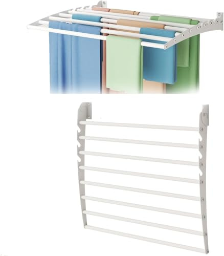 Innotic Stendino da parete 8 barre, richiudibile antiruggine 60cm | Stendibiancheria da parete resistente, Stendino a muro pieghevole salvaspazio, interno esterno balcone, carico 30kg, bianco