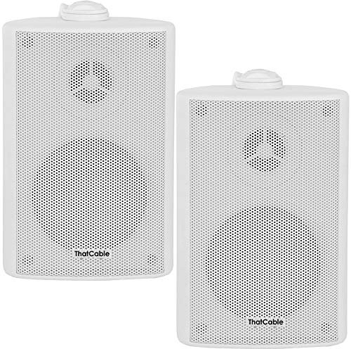 (PAIR) 2x 3” 60W White Outdoor Rated Speakers *Wall Mounting HiFi Brackets Included* 8Ohm & 100V Perfect for Outside Garden Parties, Rain & Weatherproof IP54 Passive Cabinet - Loops