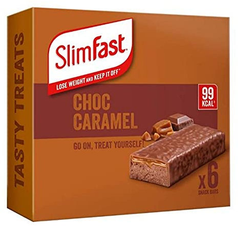 Slim Fast Chocolate Caramel Snack Bar 1 boîte (6 x 25 g) 99 Kcal Enrichi Friandises sucrées et gourmandes