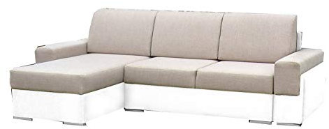 mb-moebel kleine Ecksofa Sofa Eckcouch Couch mit Schlaffunktion und Zwei Bettkasten Ottomane L-Form Wohnlandschaft Bruno (Beige + Weiß, Ecksofa Links)