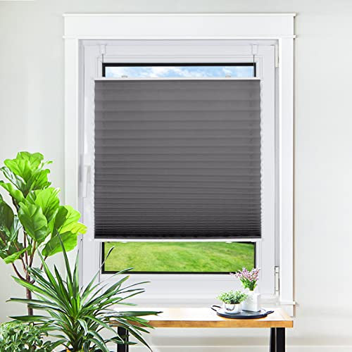 Homland Plissee ohne Bohren Klemmfix Anthrazit 130 x 85 cm(LxB), Plissees für Fenster und Tür, Jalousie Easyfix Plisseerollo mit Klemmträger Sonnenschutz und Sichtschutz lichtdurchlässig Rollo