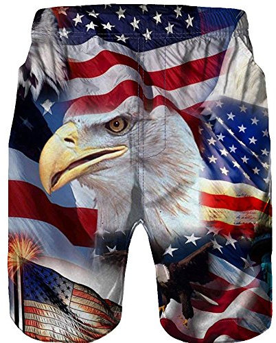 FRAUIT Herren Badehose Amerika Flagge 3D Druck Midi Beachshorts Boardshorts Strand Shorts Badeshorts Badehose USA Independence Print Outdoorhose Freizeithose Stretch Basic Outdoors Schwimmhose