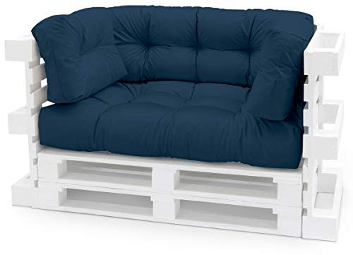 Spatium Palettenkissen Set abnehmbar Bezug wasserdicht gesteppt Palettenauflage Palettenpolster Palettensofa Palettenmöbel Dunkelblau 4er Set