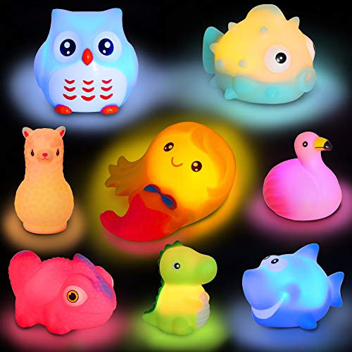 Juegutes Animal de Baño con Luz Juguete Bañera sin Agujeros 8pcs Juguete Dinosauro Sirena Tiburón Flamingo Juego Ducha Educativos Regalo para Niños