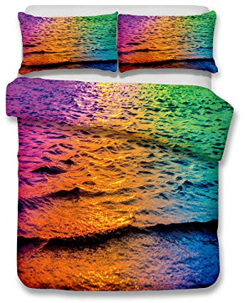 Bettbezug Set Einzelbett 3D Strand Palme Dawn Dusk Orange Schwarz Sonnenaufgang Sea Wave Urlaub Stil Hochwertiges Polyester Bettwäsche Set Bettbezug mit Kissenbezug (Orange, 140 x 200 cm)