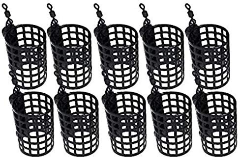 BZS Alloy Steel Round Cage Feeder for Carp Coarse Match Barbel Sea Fishing Tackle Black Cage Metal Feeder with Swivel - Pack of 10, 20g