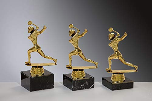 Henecka Damen Squash Pokal, Schraubfigur Squash-Spielerin Gold, Marmorsockel schwarz, mit Wunschgravur, wählbar in 3 Größen oder als 3er-Serie (Sockel 65 x 20 mm)