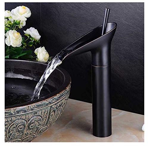 Antique Black Bathroom Waterfall Basin Sink Tap Traditional Single Lever Handle Modern Washroom Basin Mixer Taps Tall Counter Water Faucet (Size : Height 31cm)