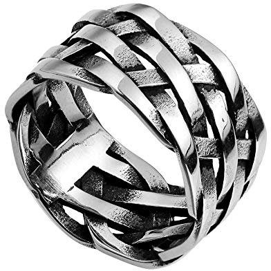 PAURO Herren Edelstahl Silber Schwarz 12MM Jahrgang Keltischer Knoten Ehering Ring Größe 68 (21.6)