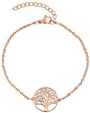 Nuoli® Lebensbaum Armband Damen Rosegold (15 + 5cm verstellbar) Baum des Lebens Armkette für Frauen & Mädchen, aus Edelstahl