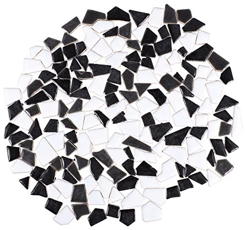 Artibetter Mosaikfliesen Keramik Unregelmäßig Mosaikstein Bunt Mosaikstücke für DIY Basteln Wand Blumentopf Vasen Bilderrahmen Spiegel Deko 200g Schwarz Weiß