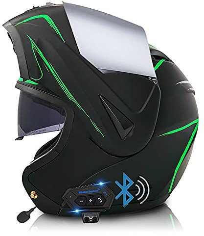 Casco Modulare Bluetooth Integrato Omologato DOT/ECE Casco Moto Flip Up Doppia Visiera Riduzione Rumorosa Traspirante Altoparlante Integrato con Microfono S,M=57~58cm