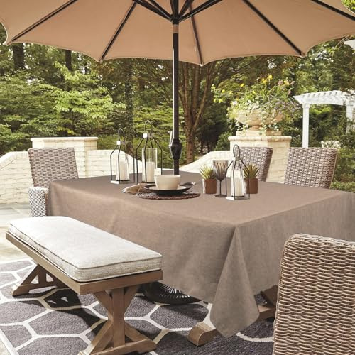 youngseahome Outdoor Tablecloth Wrinkle-Free Stain Resistant Waterproof Polyester Fabric Table Cover with Zipper Umbrella Hole for Picnic/Party/Dinner/Patio Garden(60×84inch,Zippered,Flax)