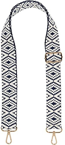styleBREAKER Taschen Schulterriemen mit Azteken Muster, Wechsel Taschengurt mit Karabinerhaken, verstellbar, Handyband, Handykette 02013015, Farbe:Dunkelblau-Weiß