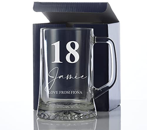 ukgiftstoreonline Personalised 18th Birthday Beer Glass Tankard Gift Boxed with Sentiment