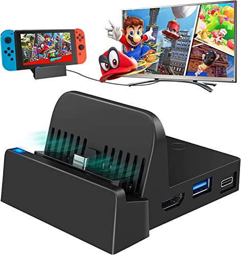 Switch Dock for Nintendo Switch OLED Model, 𝟒𝐊/𝟏𝟎𝟖𝟎𝐏 HDMI Travel TV Docking Station Adapter with USB 3.0 High Speed