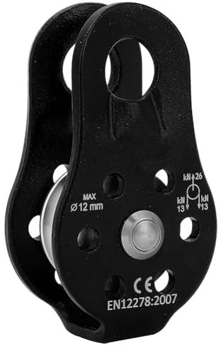 26KN Micro Pulley, 8.1x4.4cm/3.2x1.7in Fixed Plate Micro Pulley Aluminium Alloy Heavy Duty Single Rope Pulley Block Trolley Climbing Rope Grab Pulley for Climbing/Rappelling (Black)