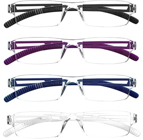 COJWIS 4er-Pack Rahmenlose Lesebrille für Damen und Herren Leicht und Bequem Anti Blaulicht Lesehilfe /TR90 Brille (4 Farbe Mischen, 1.25, multiplier_x)