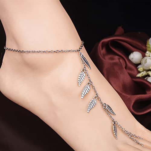 Wendalern Boho Barfuß Sandalen Fußkettchen Silber Blätter Zehenring Knöchelkette Strand Hochzeit Knöchel Armband Geschichtet Blatt Fußkettchen Fußkette Schmuck Für Frauen Mädchen