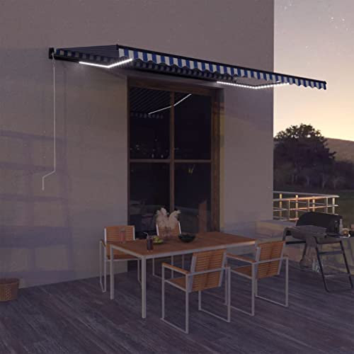 INLIFE Markise mit Windsensor & LED 500x300cm Blau und Weiß,38.68kg,3051283