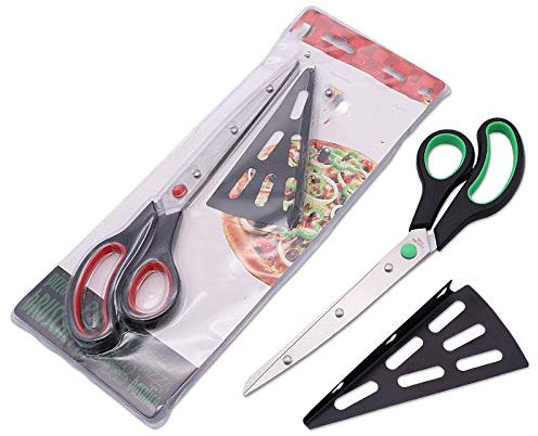 Forbici da cucina Utensili da forno, Pala per pizza staccabile due in uno, Forbici per pizza in acciaio inossidabile (Verde rosso)