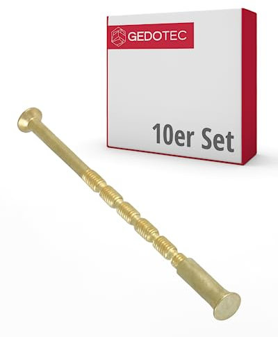Gedotec Lot de 10 vis pour meubles M4 | Vis à douille | Vis de connexion en laiton poli M4 x 75 mm | Connecteur d'armoires cruciformes PZ2 et lame plate | Pour poignée de porte - Ferrures de porte