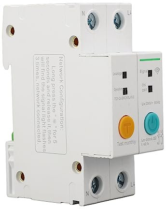 Disjoncteur Connecté Wifi, Disjoncteur Connecté, Commutateur de Disjoncteur Intelligent, Protection contre les Fuites 30mA Disjoncteur WiFi APP Contrôle 40A PA66 2P 230V pour Appareil