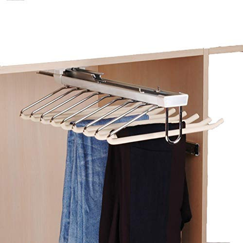 JUNNIU Weißer ausziehbarer Hosenständer, ausziehbarer Kleiderschrank, Hosenständer, Krawattenhalter mit Dämpferschiene – 11 Paar Decoration