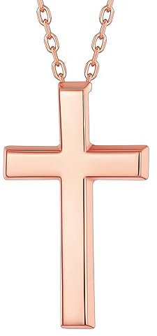 Suplight Small Sterling Silver Cross Necklace for Women Girls Rose Gold Chain Christian Catholic Jewellery