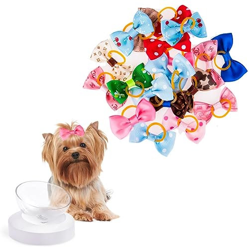 JOCXZI 15PCS Hundehaarschleifen,Hunde Haarschmuck,Haarschleifen Hund,Hunde Kopfschmuck, für Lange Haare Haustier Hunde Katze Welpen, 10 Farbe