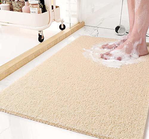 Grand tapis de douche, 50 x 80 cm, anti-moisissure, en luffa en PVC pour salle de bain, baignoire, tapis de sol antidérapant en luffa à l'intérieur, séchage rapide