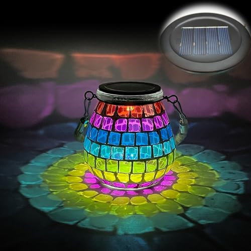 TOTHDATE 1PCS Solar Mosaik Leuchte Oval für Außen, On/Off Glas Mosaik Hängend Licht Solarlaterne Tischleuchte IP65 Wasserdicht für Rasen Pfad Hof Deck Boden Teich, Farbiges Quadrat Mosaik Licht