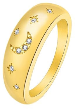 Homxi Edelstahlring für Damen,Sterne und Mond mit Zirkonia Damen Ringe Gold Damen Ringe Größe 52 (16.6)