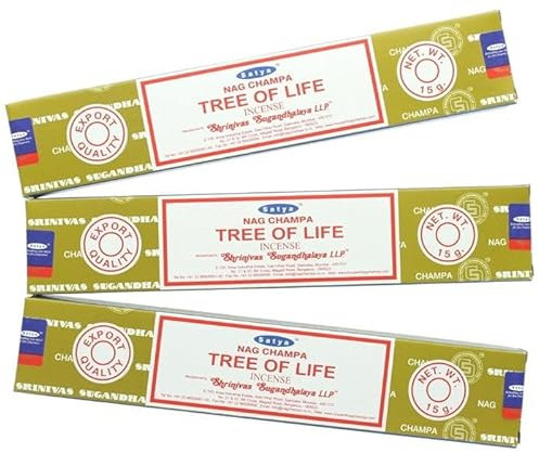 Booghe Satya Nag Champa Räucherstäbchen, Baum des Lebens, 100 % natürlich, handgefertigt, für Stressabbau, spirituelle Dekoration, Verschmieren und Meditation, 3 Packungen