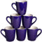 superyes Large Ceramic Mugs-Set of 6, 12oz(360ml) Barrel Tulip Shape for Cappuccino Latte, Easy-Grip Handle, Blue Glazed, White Interior