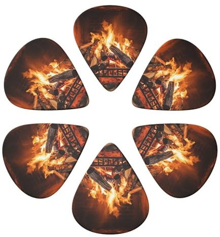KHiry 6 Pack Guitar Picks Plectrums with Organizer Storage Box Firewood Large Fireplace Bass Picks for Electric Ukulele Picks for Acoustic Guitars 0.46mm