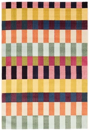 RugVista Flor Teppich, 140 x 200 cm, Mehrfarbig | Moderne, Rechteckig, Niedriger Stapel, Nur chemische Reinigung, Oeko-Tex 100, Wohnzimmer, Schlafzimmer, Küche