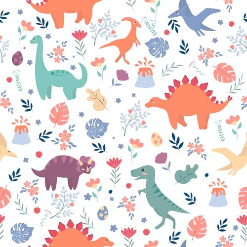 VEELIKE Tropical Dinosaur Wallpaper Self Adhesive Cute Kids Wallpaper for Nursery Boys Room Playroom Classroom Patterned Sticky Back Plastic Roll Removable Dinosaurs Wall Décor Bedroom 44.5cm×300cm